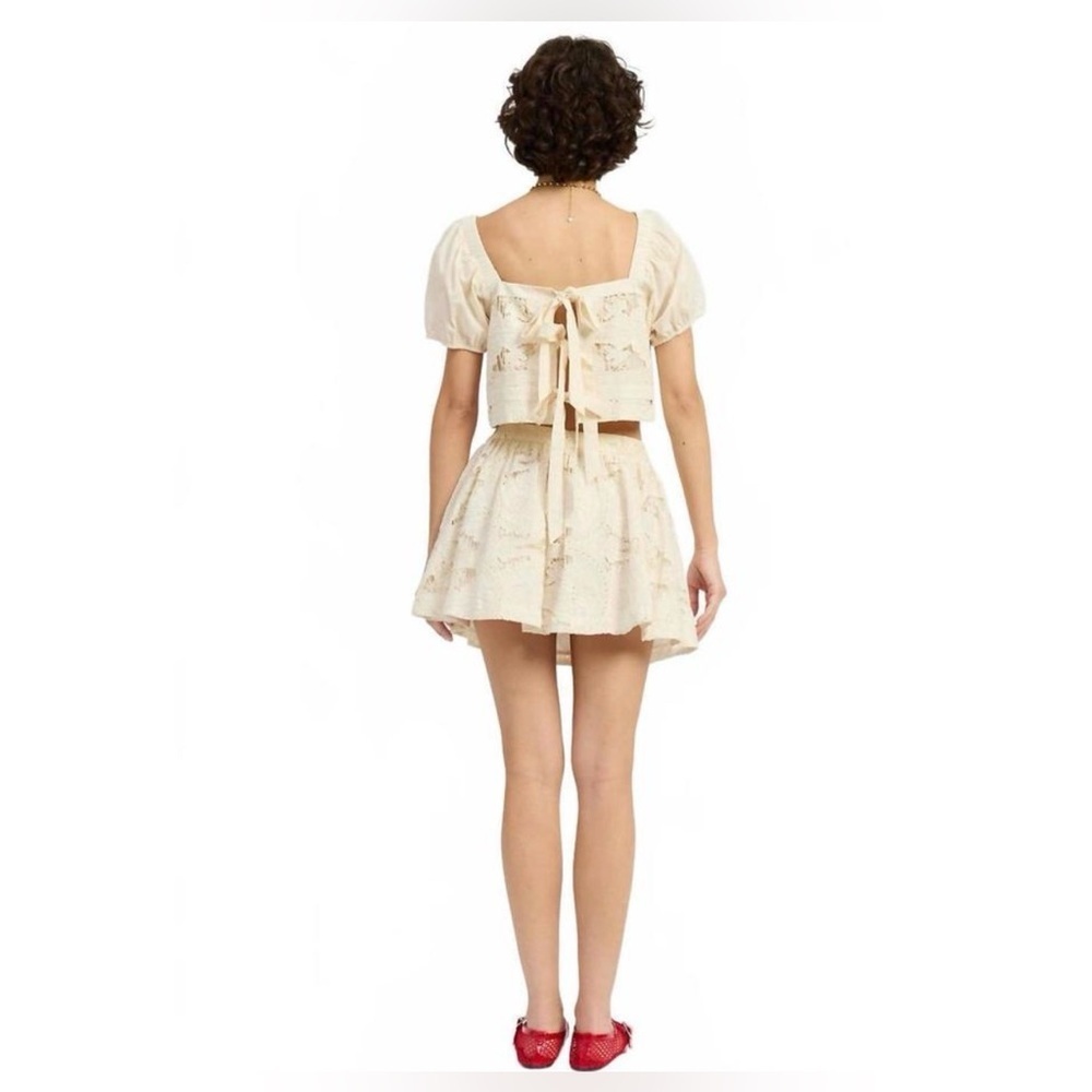 Anthro JACQUIE THE LABEL Bohemian Romantic Embroidery Md Celina Mini Skirt Ivory - Picture 4 of 13